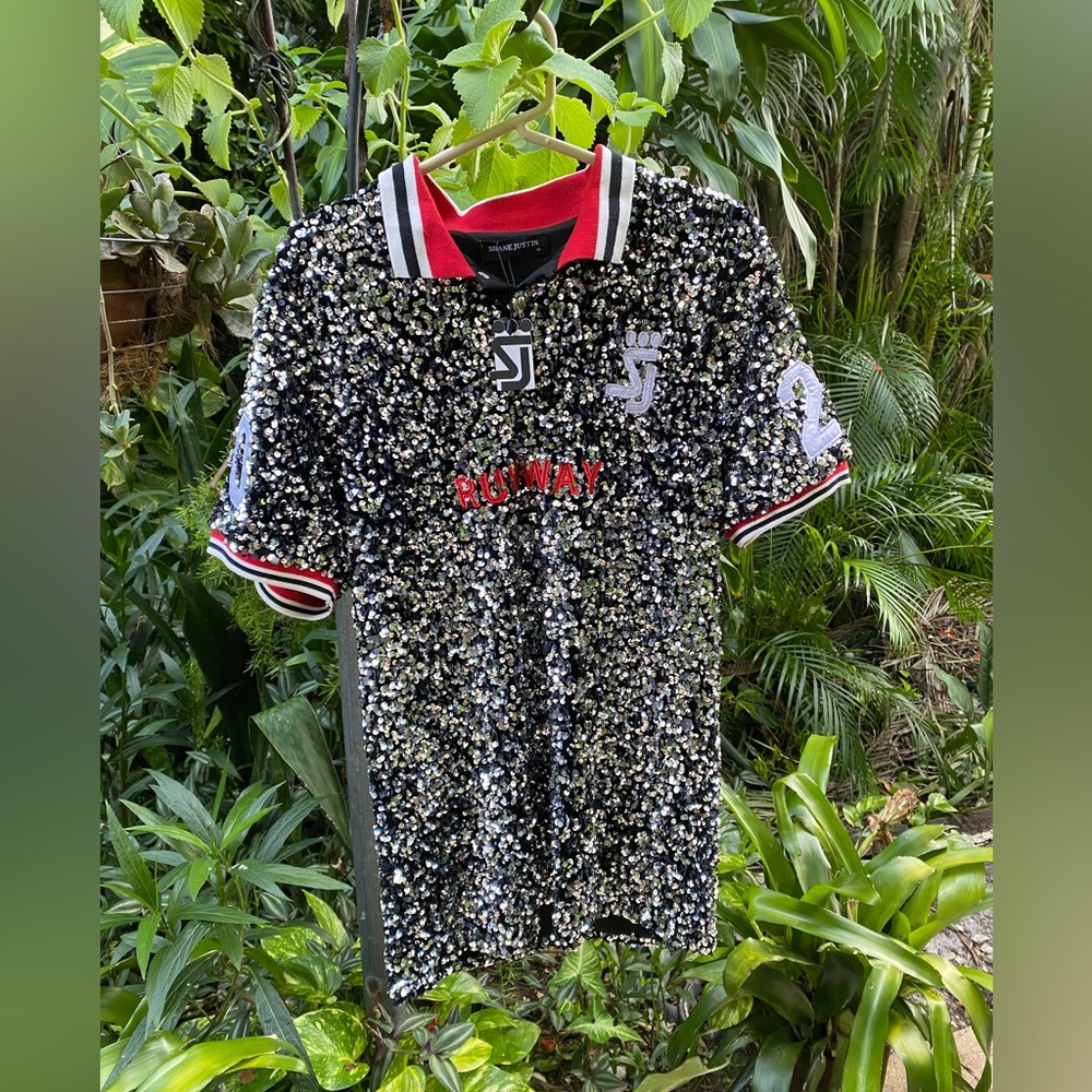 Black dress by Shane Justin sequin stretch sporty size Medium sporty sexy NWT